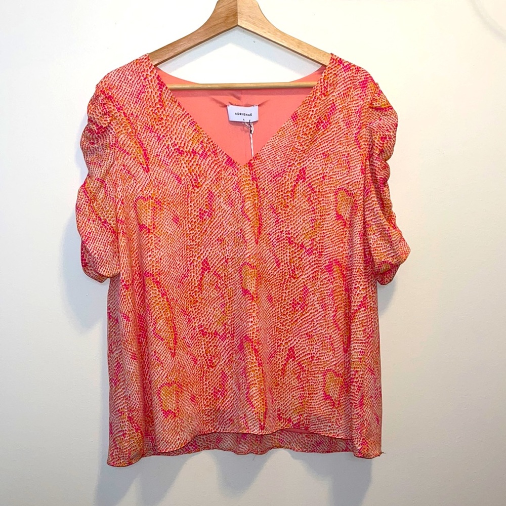 Adrienne Top 3/4 Length Sleeve Rouching Watermelon Size Large
